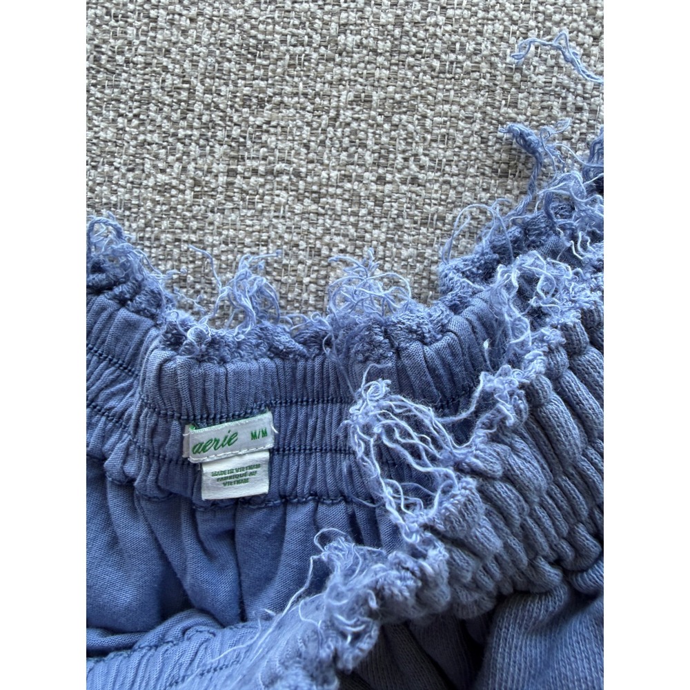 Aerie Blue Tiered Ruffle Mini Skirt Smocked Elastic Waist Raw Hem Size M - Picture 3 of 3